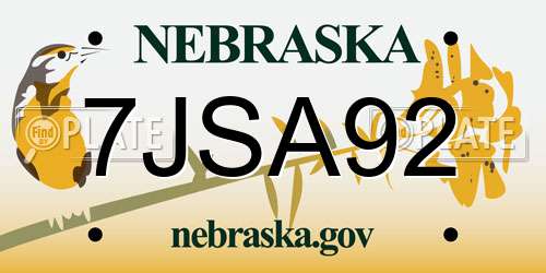 7JSA92 Nebraska License Plate