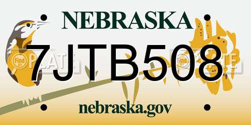 7JTB508 Nebraska License Plate