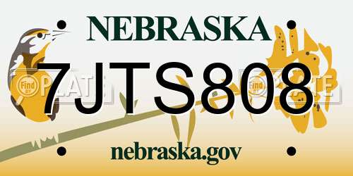 7JTS808 Nebraska License Plate