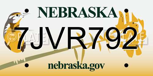 7JVR792 Nebraska License Plate
