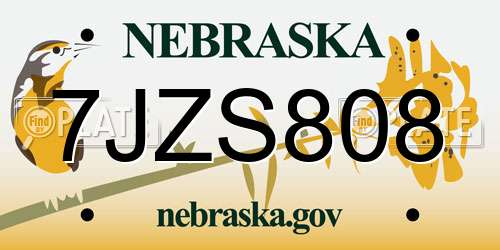 7JZS808 Nebraska License Plate