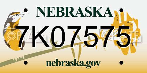 7K07575 Nebraska License Plate