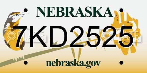 7KD2525 Nebraska License Plate