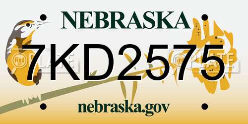 7KD2575 Nebraska License Plate