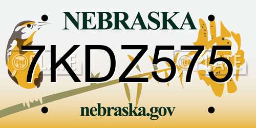 7KDZ575 Nebraska License Plate