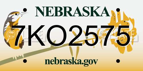 7KO2575 Nebraska License Plate