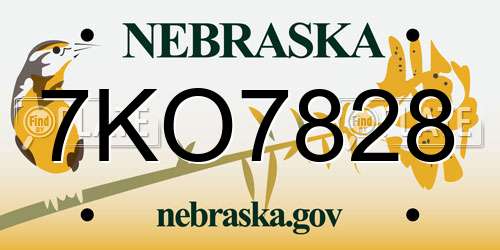 7KO7828 Nebraska License Plate