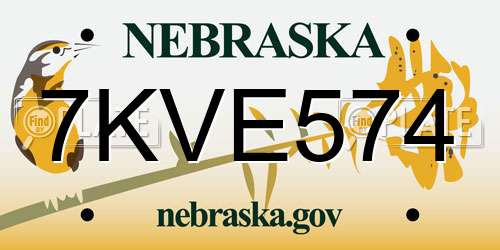 7KVE574 Nebraska License Plate