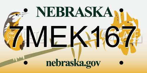 7MEK167 Nebraska License Plate