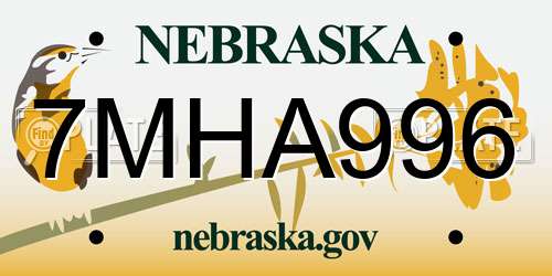 7MHA996 Nebraska License Plate