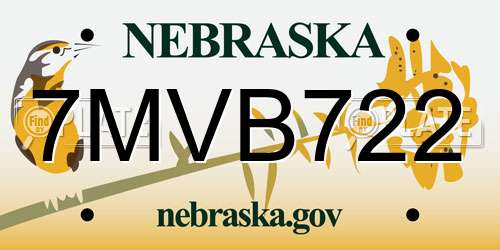 7MVB722 Nebraska License Plate