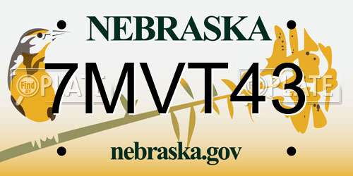7MVT43 Nebraska License Plate