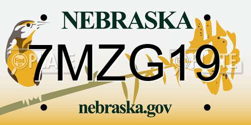 7MZG19 Nebraska License Plate