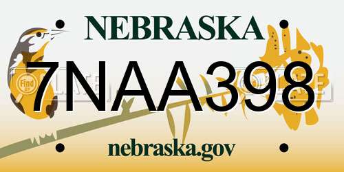 7NAA398 Nebraska License Plate