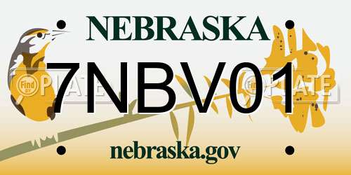 7NBV01 Nebraska License Plate