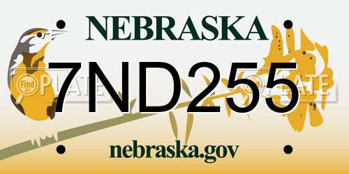 7ND255 Nebraska License Plate