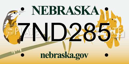 7ND285 Nebraska License Plate