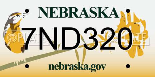 7ND320 Nebraska License Plate