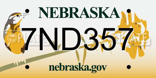 7ND357 Nebraska License Plate