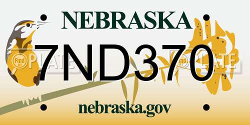 7ND370 Nebraska License Plate