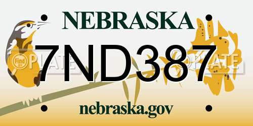 7ND387 Nebraska License Plate