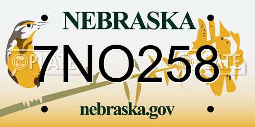 7NO258 Nebraska License Plate