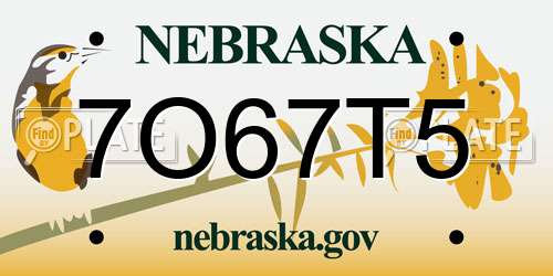 7O67T5 Nebraska License Plate