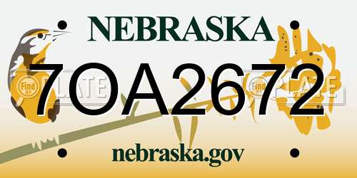 7OA2672 Nebraska License Plate