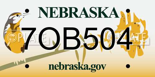 7OB504 Nebraska License Plate