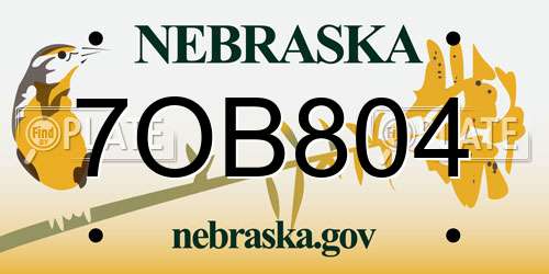 7OB804 Nebraska License Plate