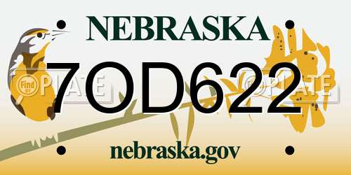 7OD622 Nebraska License Plate