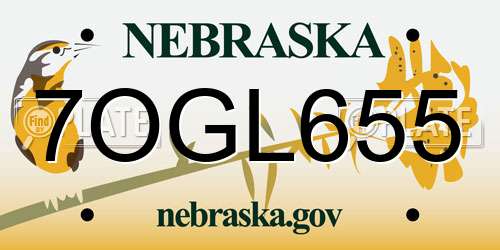 7OGL655 Nebraska License Plate