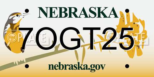 7OGT25 Nebraska License Plate
