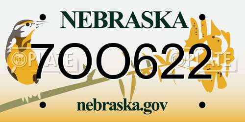 7OO622 Nebraska License Plate