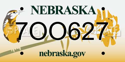 7OO627 Nebraska License Plate