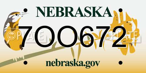 7OO672 Nebraska License Plate