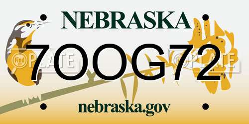 7OOG72 Nebraska License Plate