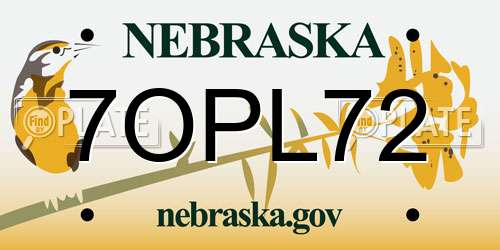 7OPL72 Nebraska License Plate