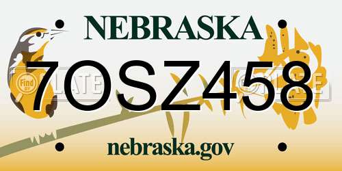 7OSZ458 Nebraska License Plate