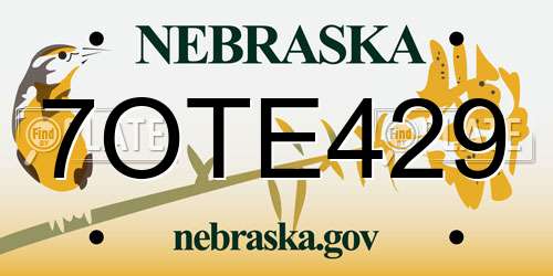 7OTE429 Nebraska License Plate