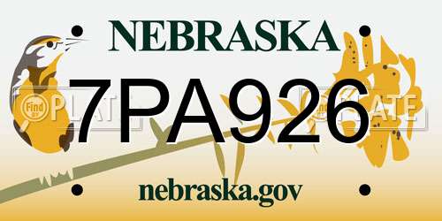 7PA926 Nebraska License Plate
