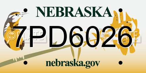 7PD6026 Nebraska License Plate
