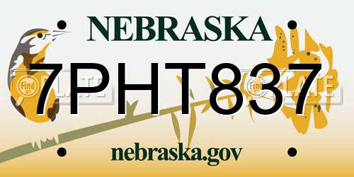 7PHT837 Nebraska License Plate