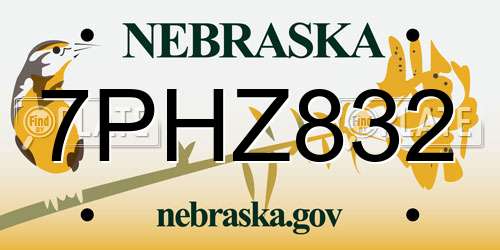 7PHZ832 Nebraska License Plate
