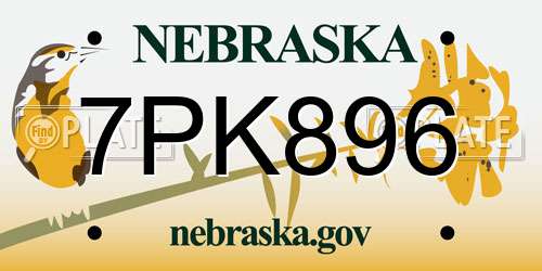7PK896 Nebraska License Plate
