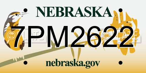 7PM2622 Nebraska License Plate