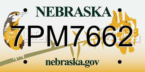 7PM7662 Nebraska License Plate