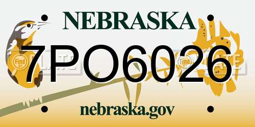 7PO6026 Nebraska License Plate