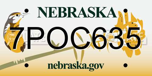 7POC635 Nebraska License Plate