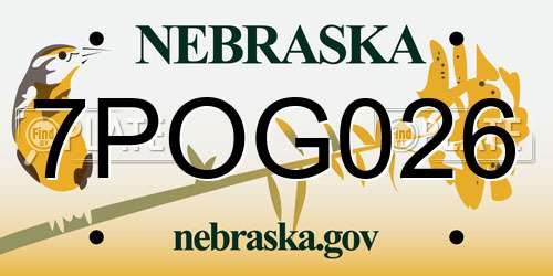 7POG026 Nebraska License Plate